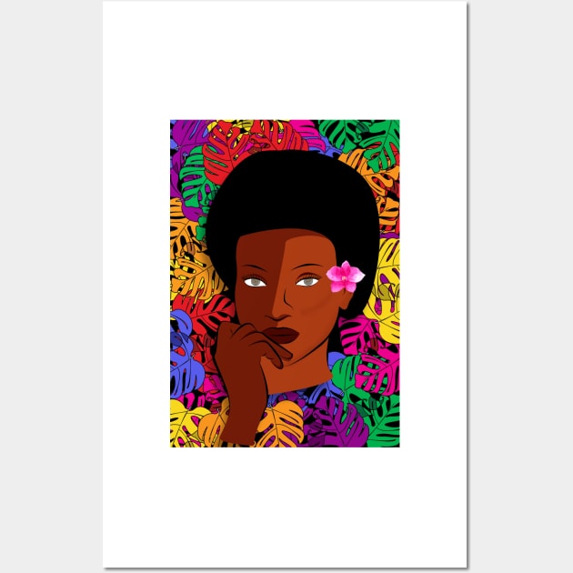 Beautiful Black Afro Woman With Colourful Plants Wall Art by 4U2NV-LDN